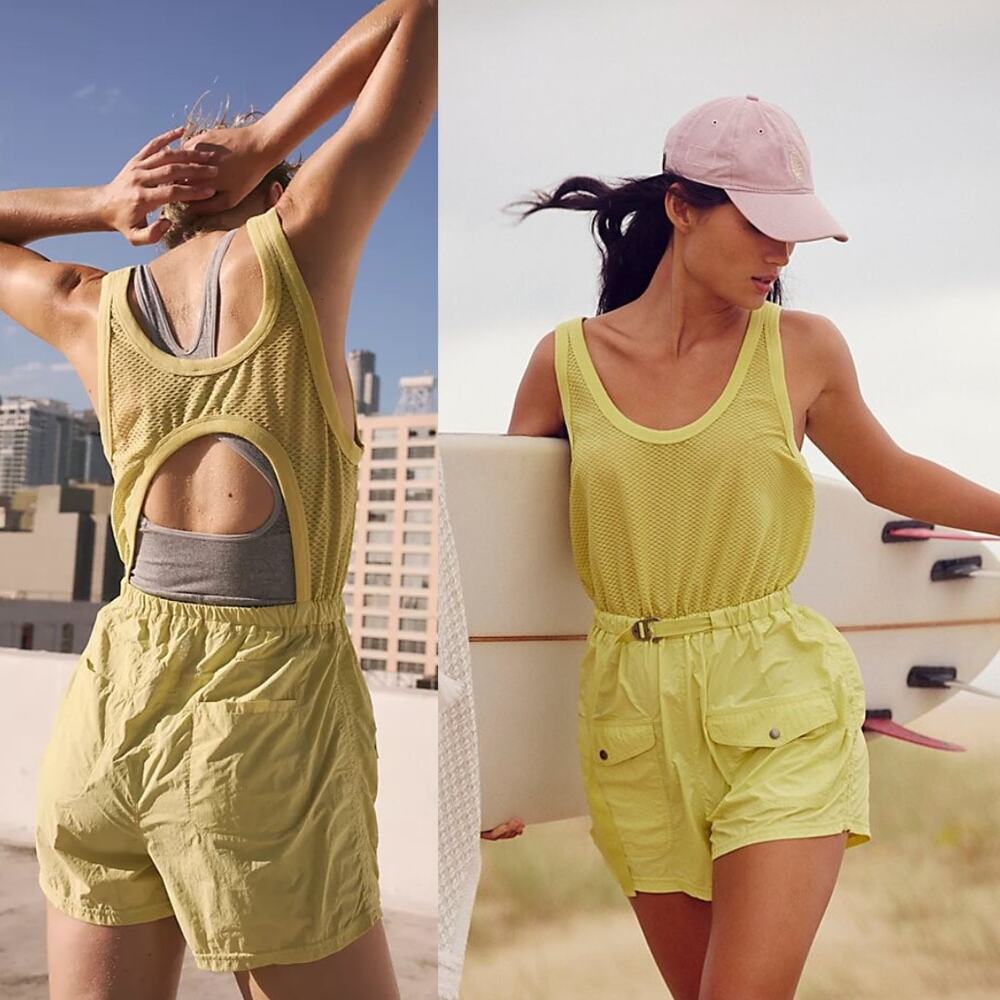 NEW Free People Movement Womens Pacific Coast Hike Romper Small Chartreuse $128